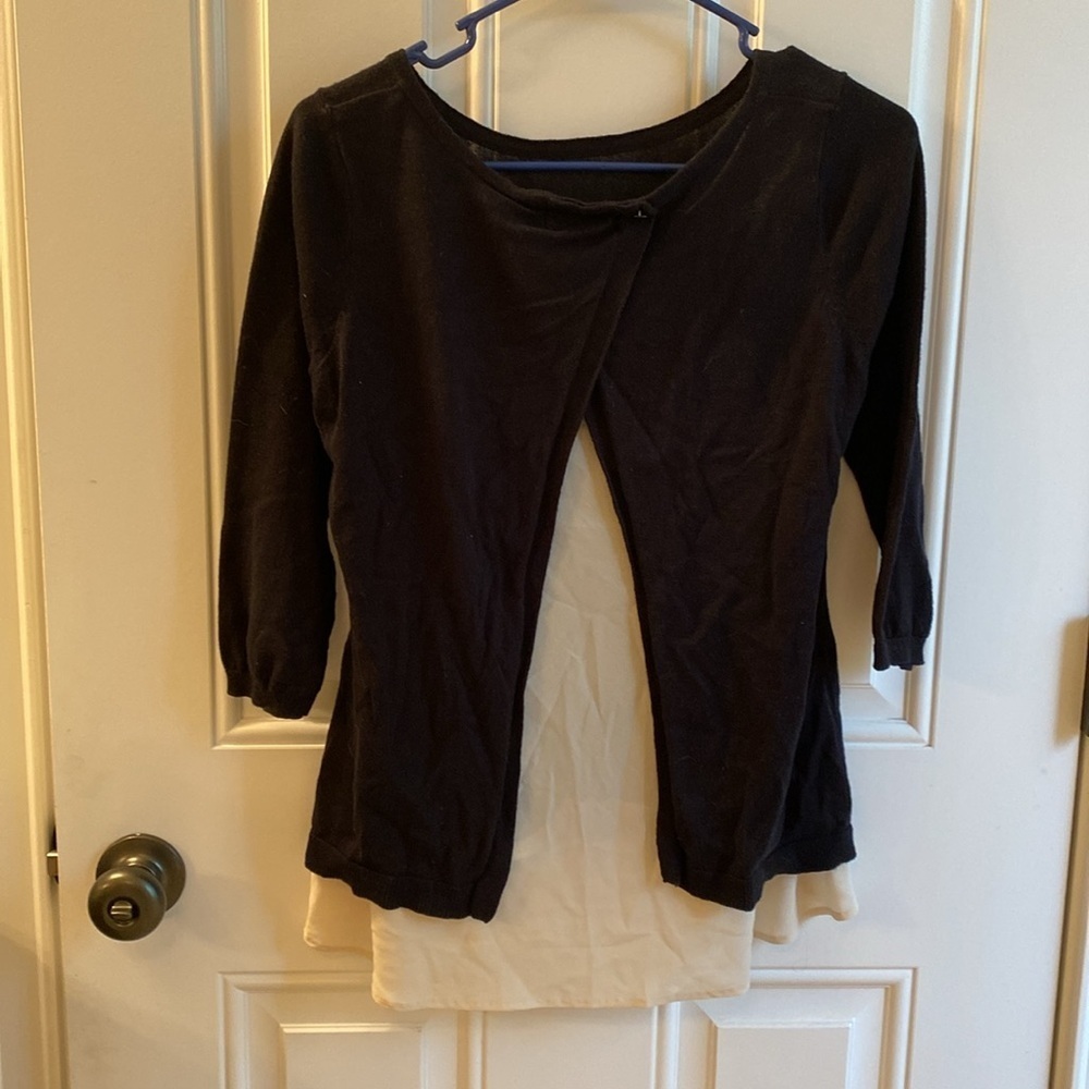 The limited black sweater with tan blouse inset - Picture 5 of 6